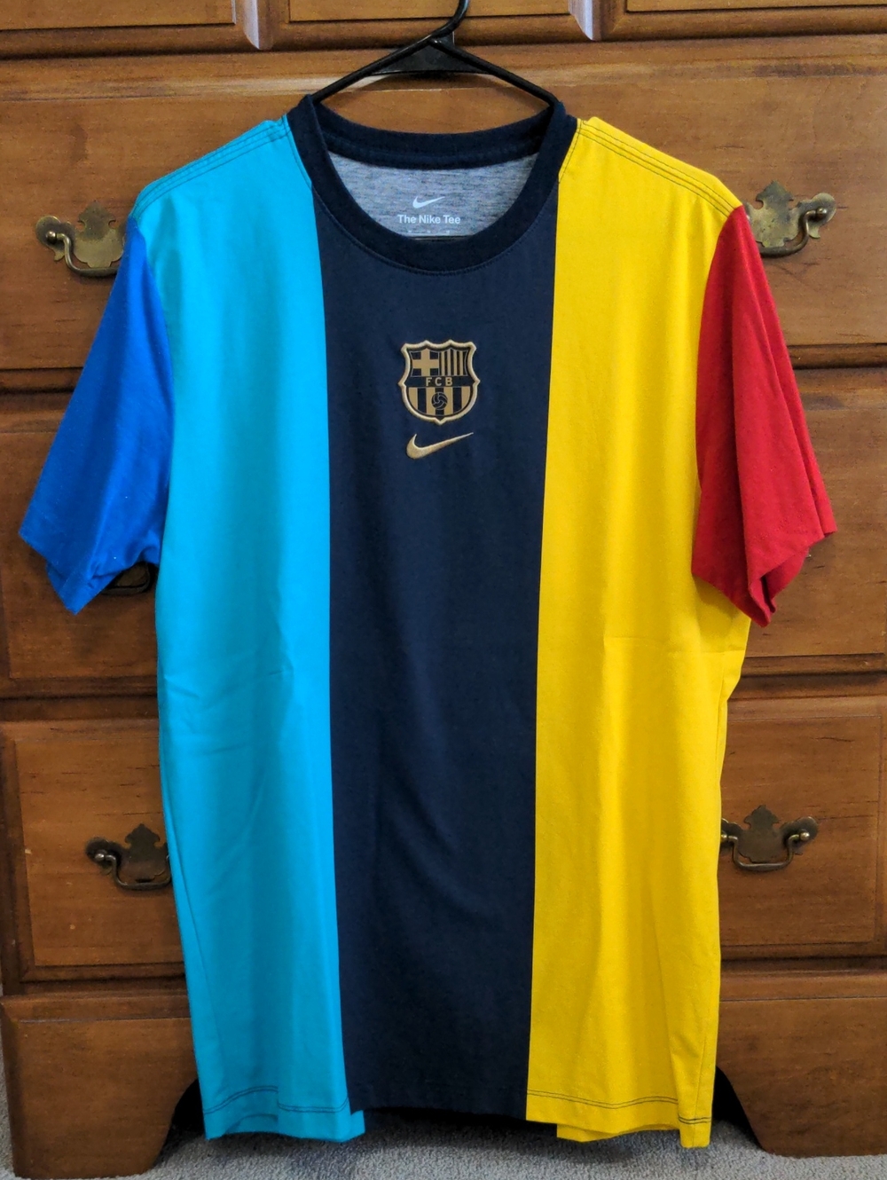 Nike Men's Barcelona Multicolor Vertical Stripe Tee - Blue/Yellow/Red/Navy